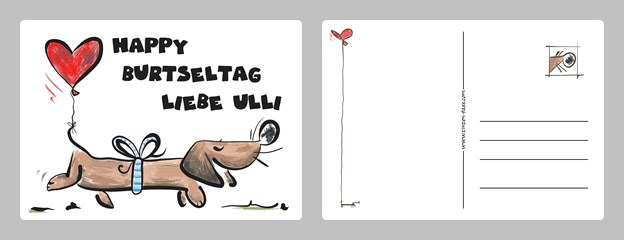 Beispiel Geburtstagswunsch Karte mit Hund und Herz